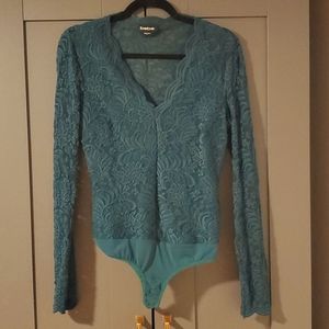 BEBE Dark Green Lace Bodysuit- SM